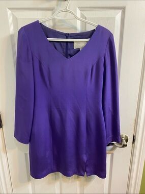 Vintage 80s Hugo Buscati Collection Bright Purple 100% Silk Shift Dress Size 6